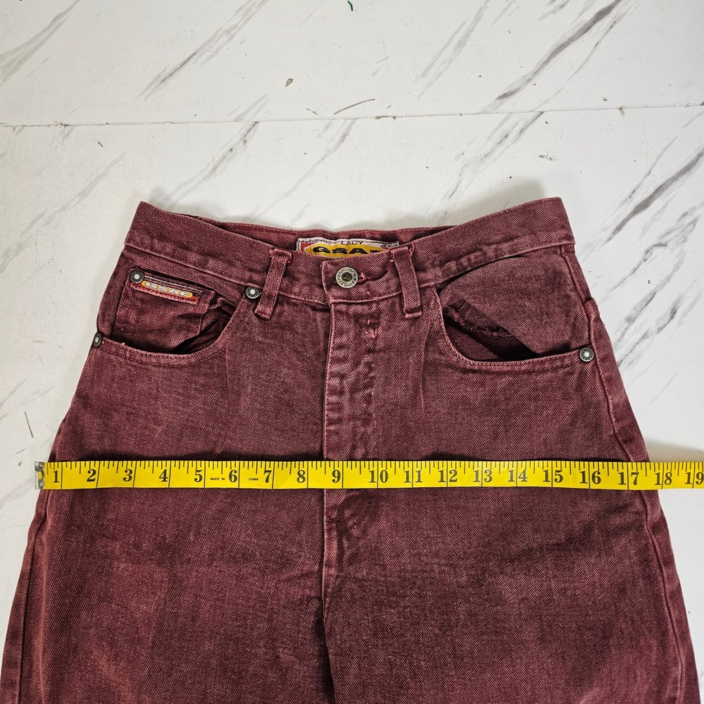 Vintage 90s GSAF High Waist Mom Jeans Burgundy Red Tapered Leg Denim Mexico Sz 6 - Picture 12 of 14